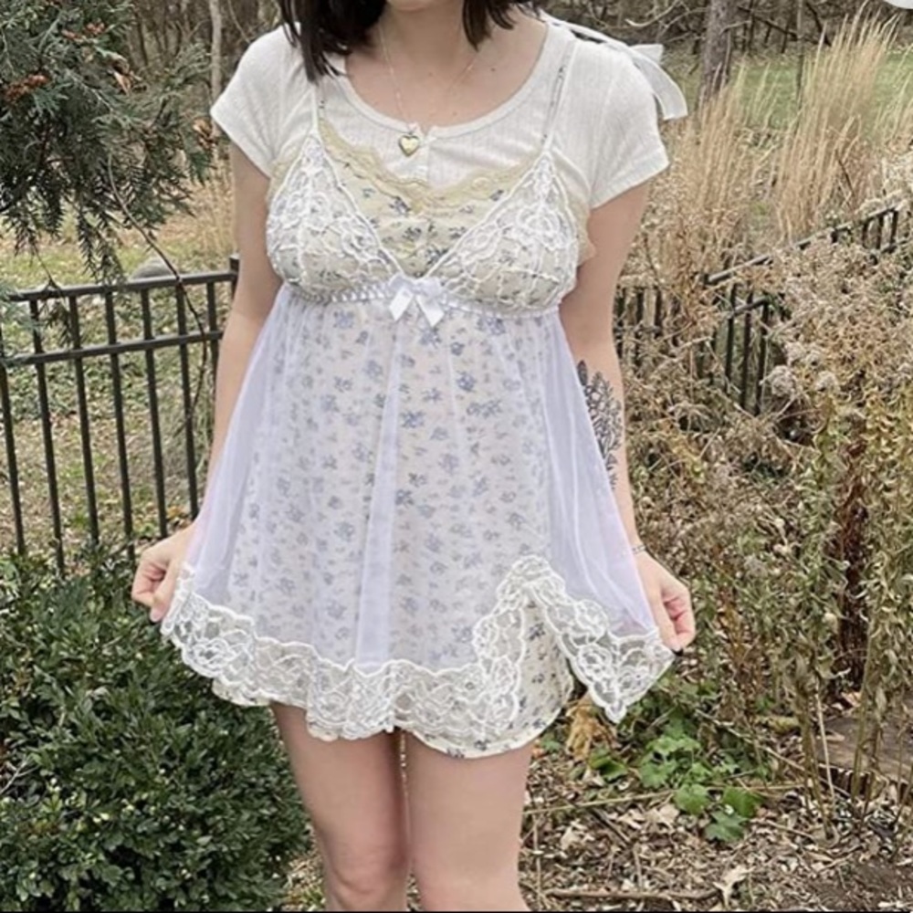 White Lace Sheer Slip Dress